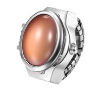 Lancardo Elegant Quartz Ring Watch: Cat Eye Stone Openable Case Stainless Steel Stretch Band Stylish Silver Tone for Party Christmas