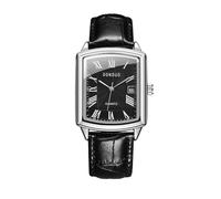 Lancardo Elegant Rectangular Mens Watch: Quartz Black Leather Strap Black Dial with Calendar Office Business Casual Christmas