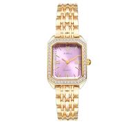Lancardo Elegant Square Quartz Watch: Womens Bling Gold Tone Case Purple Dial Removable Stainless Steel Strap Lady Business Casual Party Dress Wristwatch
