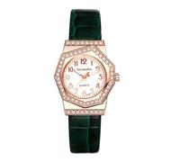 Lancardo Elegant Womens Leather Watch: Analog Quartz Arabic Numerals Black Strap Bling Irregular Rhinestone Case Lady Wristwatch, green