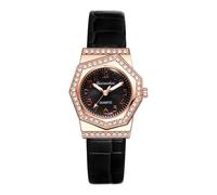 Lancardo Elegant Womens Leather Watch: Analog Quartz Arabic Numerals Black Strap Bling Irregular Rhinestone Case Lady Wristwatch, black