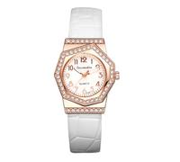 Lancardo Elegant Womens Leather Watch: Analog Quartz Arabic Numerals Black Strap Bling Irregular Rhinestone Case Lady Wristwatch, white