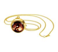 Lancardo Fun Pocket Watch Necklace: Quartz Arabic Numerals Dragon and Tree of Life Rotating Case Gold Tone Stainless Steel Unisex Design