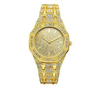 Lancardo Gold Hip-Hop Watch for Men Women Quartz 30M Waterproof Luxury Gold Plated Dress Casual Watch Halloween Christmas, gold with calendar, modern classic