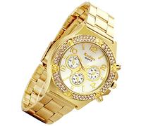 Lancardo Luxury Bling Double Daul Rhinestone Bezel Gold Tone Watch (Gold)