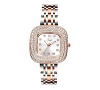 Lancardo Luxury Women's Square Watch: Analog Quartz Bling Full Rhinestone Sparkling Dial Silver-Rose Gold Strap Ladys Dress Wristwatch, silver dial