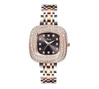 Lancardo Luxury Women's Square Watch: Analog Quartz Bling Full Rhinestone Sparkling Dial Silver-Rose Gold Strap Ladys Dress Wristwatch, black dial