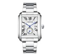 Lancardo Men Square Wrist Watch: Silver Tone Stainless Steel Analog Quartz Calendar Second Dial Business Casual Watch for Men, white dial, daily