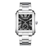 Lancardo Men Square Wrist Watch: Silver Tone Stainless Steel Analog Quartz Calendar Second Dial Business Casual Watch for Men, black dial, daily