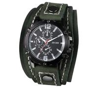 Lancardo Men Steampunk Leather Watch: Black Dial Multi-Layer Leather Strap Wide Cuff Analog Quartz Watch Three-Eye Decorative Valentines Day, green, Modern
