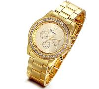 Lancardo Men's Gold Stainless Steel Quartz Rhinestone Wrist Watch Hip Hop Dressing Watch for Christmas, A, Quartz Movement