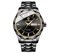 Lancardo Mens Stainless Steel Watch: Analog Quartz Big Round Dial Silver Gold Tone Dress Watch Luminous Calendar Casual Business Father's Day, black gold