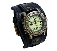 Lancardo Mens Steampunk Retro Leather Cuff Watch Military Quartz Hip-hop Gothic Wide Bracelet Big Black Dial Sport Wrist Watches for Valentines Day, a