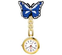 Lancardo Pin On Nurse Watch: Unique Butterfly Pattern Badge Analog Quartz Easy to Read Pocket Watch for Women Men Doctor Hospital, blue