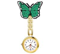 Lancardo Pin On Nurse Watch: Unique Butterfly Pattern Badge Analog Quartz Easy to Read Pocket Watch for Women Men Doctor Hospital, green
