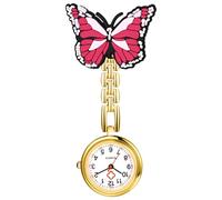 Lancardo Pin On Nurse Watch: Unique Butterfly Pattern Badge Analog Quartz Easy to Read Pocket Watch for Women Men Doctor Hospital, pink