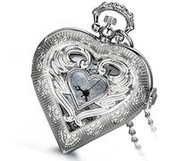 lancardo Pocket Watch Fob Watch Quartz Ladies Watch Lid Carved Bracelet Digital Dial Pocket Watch Silver