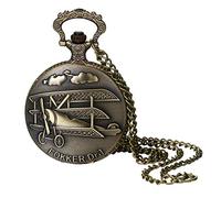 Lancardo Pocket Watch for Men Vintage Bronze Aircraft Decorative Case Arabic Numeral Dial Quartz Analog Pocket Watch with Chain for Father's Day, B, Retro
