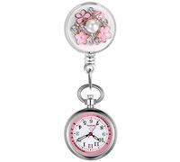 Lancardo Retractable Nurse Watch Clip On Pearl Flower Patterns Badge with Secondhand Stethoscope Lapel Fob Pocket Watch Doctor Nurse Watch for Women and Men Nurses Day, small pink flower, Modern