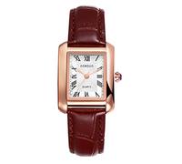 Lancardo Retro Vintage Square Quartz Analog Watch Silver Tone Case Crocodile Pattern Brown Leather Business Casual Dress Wrist Watch, women brown strap white dial, Analog Watch