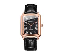 Lancardo Retro Vintage Square Quartz Analog Watch Silver Tone Case Crocodile Pattern Brown Leather Business Casual Dress Wrist Watch, men black dial, Casual