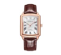 Lancardo Retro Vintage Square Quartz Analog Watch Silver Tone Case Crocodile Pattern Brown Leather Business Casual Dress Wrist Watch, men brown strap with calendar, Casual