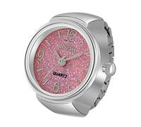 Lancardo Ring Watch for Women and Men Analog Quartz Watch Arabic Numerals Dial Elastic Band Bling Colorful Sliver Finger Watch, pink