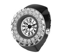 Lancardo Ring Watch for Women and Men Analog Quartz Watch Arabic Numerals Dial Elastic Band Bling Rhinestone Colorful Finger Watch, black, Casual