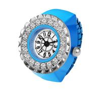Lancardo Ring Watch for Women and Men Analog Quartz Watch Arabic Numerals Dial Elastic Band Bling Rhinestone Colorful Finger Watch, blue, Casual