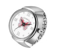 Lancardo Ring Watch for Women Elastic Band Butterfly Arabic Numerals Dial Quartz Movement Bling Silver Tone Finger Watch, red butterfly, Casual