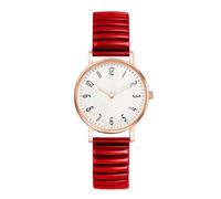Lancardo Stylish Elastic Band Watch: Womens Round Dial Large Numbers Easy to Read Quartz Wristwatch Red Stretch Strap Watches Business Casual