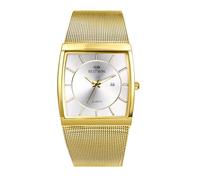 Lancardo Stylish Mens Square Watch: Quartz Big Dial Gold Tone Woven Stainless Steel Band Luminous Hands Hip Hop