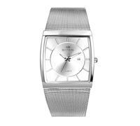 Lancardo Stylish Mens Square Watch: Quartz Big Dial Silver Tone Woven Stainless Steel Band Luminous Hands Business Dress Wristwatch