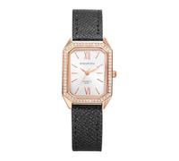 Lancardo Stylish Womens Square Watch: Quartz Rectangular Bling Rhinestone Bezel Black Leather Strap Roman Numerals Vintage Elegant Lady Wristwatch