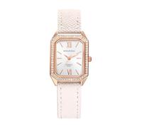 Lancardo Stylish Womens Square Watch: Quartz Rectangular Bling Rhinestone Bezel White Leather Strap Roman Numerals Vintage Elegant Lady Wristwatch
