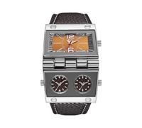 Lancardo Unique Large Quartz Watch: Square Dual Time Zone Arabic Numbers Leather Strap Wristwatch for Men Easy to Read Birthday