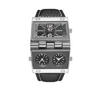 Lancardo Unique Large Quartz Watch: Square Dual Time Zone Arabic Numbers Leather Strap Wristwatch for Men Easy to Read Birthday