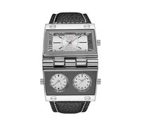 Lancardo Unique Large Quartz Watch: Square Dual Time Zone Arabic Numbers Leather Strap Wristwatch for Men Easy to Read Birthday