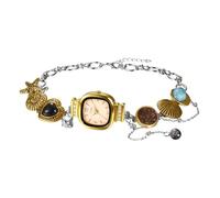 Lancardo Unique Ocean Necklace Watch: Square Face Stainless Steel Heart-Shaped Starfish Shell Charms Bracelet Wristwatch Birthday Christmas