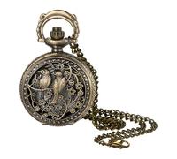 Lancardo Unique Womens Pocket Watch: Quartz Arabic Number Antique Bronze Bird Petal Decorated Case Pendant with Chain Christams Birthday