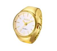 Lancardo Vintage Elastic Finger Watch: Round White Dial Quartz Movement Bling Gold Silver Tone Ring Watch for Women Christams, gold