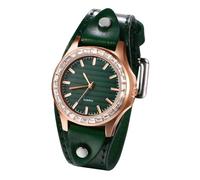 Lancardo Vintage Leather Bracelet Watch: Analog Quartz Rhinestone Bezel Soft Black Cuff Wristwatch for Women Valentine's Day, green