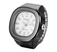 Lancardo Vintage Ring Finger Watch: Quartz Stainless Steel Stretch Band Black Square Case Novelty Watches for Christmas