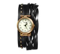 Lancardo Vintage Women Quartz Watch: Layered Leather Band Roman Numerals Punk Double-Wrap Design Wristwatch Birthday