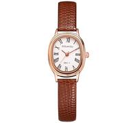 Lancardo Vintage Womens Oval Watch: Quartz Brown Leather Strap Easy-Read Roman Number Dail Classic Stylish Lady Dress Wristwatch
