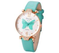 Lancardo Women Butterfly Leather Watch: Ladies Smple Casual Analog Quartz Rhinestone Elegant Wrist Watch for Women, green