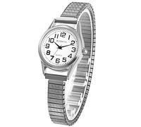 Lancardo Women Elastic Band Watch: Quartz Easy to Read Arabic Number Round Dial Stretch Band Wrist Watch Silver Gold, silver band small