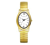 Lancardo Women Elegant Oval Watch: Gold Tone Elastic Band White Dial Black Arabic Numbers Stainless Steel Stretch Band Wristwatch Business Party