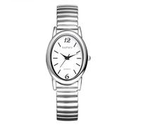 Lancardo Women Elegant Oval Watch: Silver Tone Elastic Band White Dial Black Arabic Numbers Stainless Steel Stretch Band Wristwatch Business Party