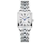Lancardo Women Square Wrist Watch: Silver Tone Stainless Steel Analog Quartz Roman Numerals Calendar Dial Business Casual Watch for Lady Valentines Day, Classic